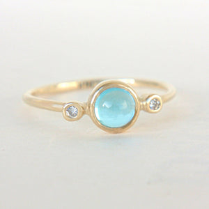 Blue Topaz and Diamond Ring 14k Yellow Gold - MANARI.eu