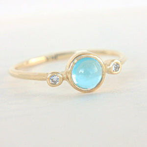 Blue Topaz and Diamond Ring 14k Yellow Gold - MANARI.eu
