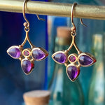 Purple Amethyst & Pink Tourmaline Dangle 14k Gold Earrings - MANARI.eu