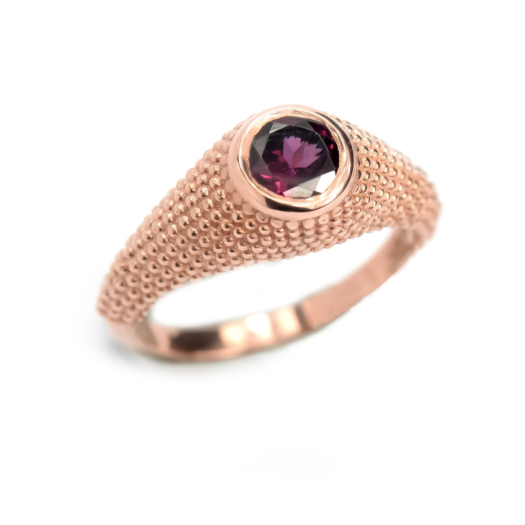 Nubia Round Rhodolite Rose Gold Ring Size 7.25US - MANARI.eu