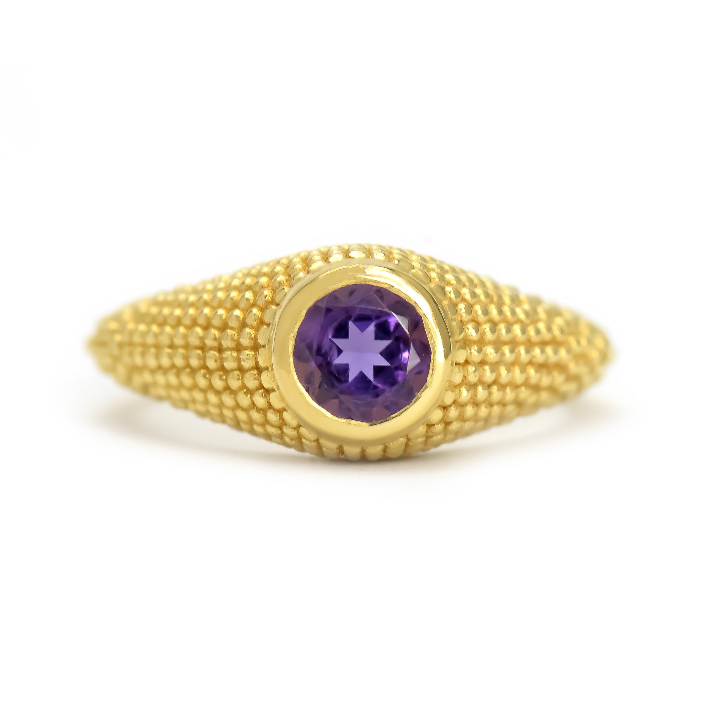 Nubia Round Amethyst Yellow Gold Ring Size 7.25US - MANARI.eu