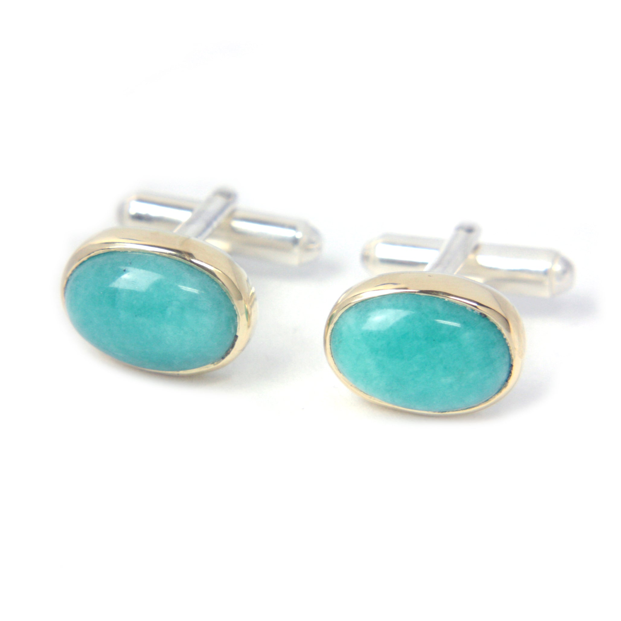 Gold & Sterling Silver Cufflinks with Amazonite - MANARI.eu