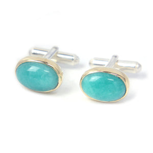 Gold & Sterling Silver Cufflinks with Amazonite - MANARI.eu