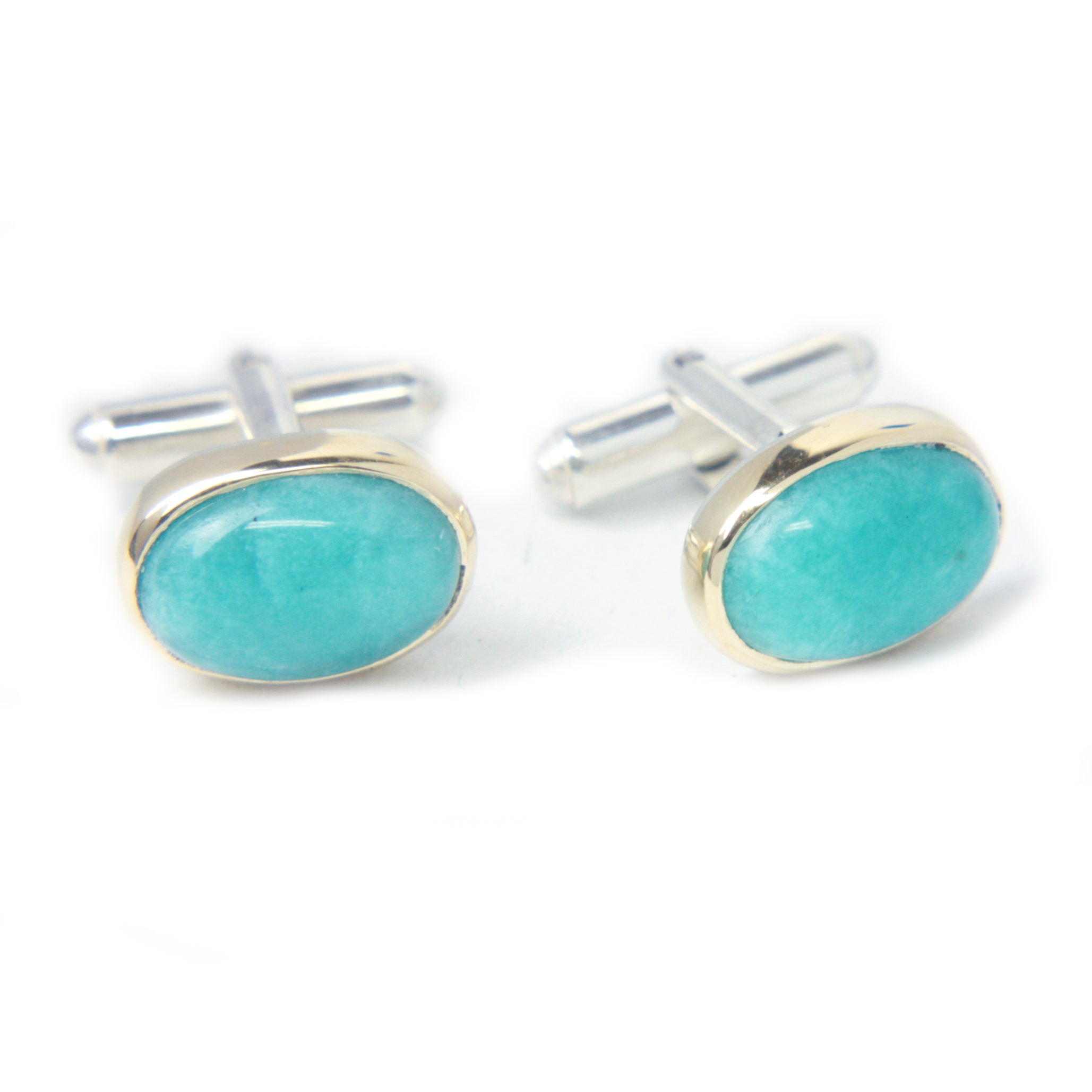 Gold & Sterling Silver Cufflinks with Amazonite - MANARI.eu