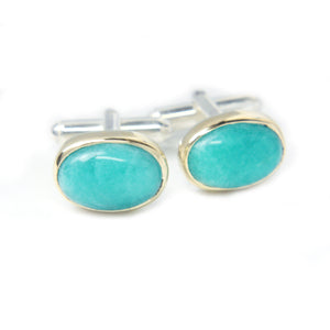 Gold & Sterling Silver Cufflinks with Amazonite - MANARI.eu