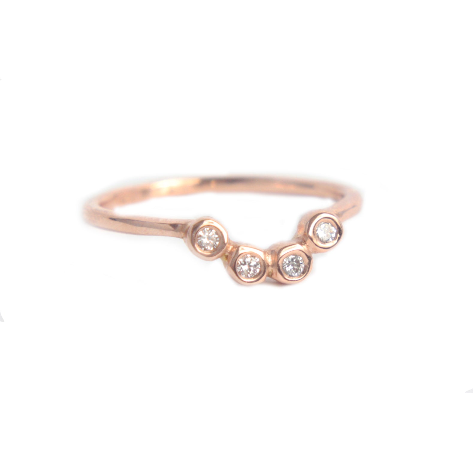 Diamond Wave Shape Ring 14k Gold Four Diamond Ring - MANARI.eu