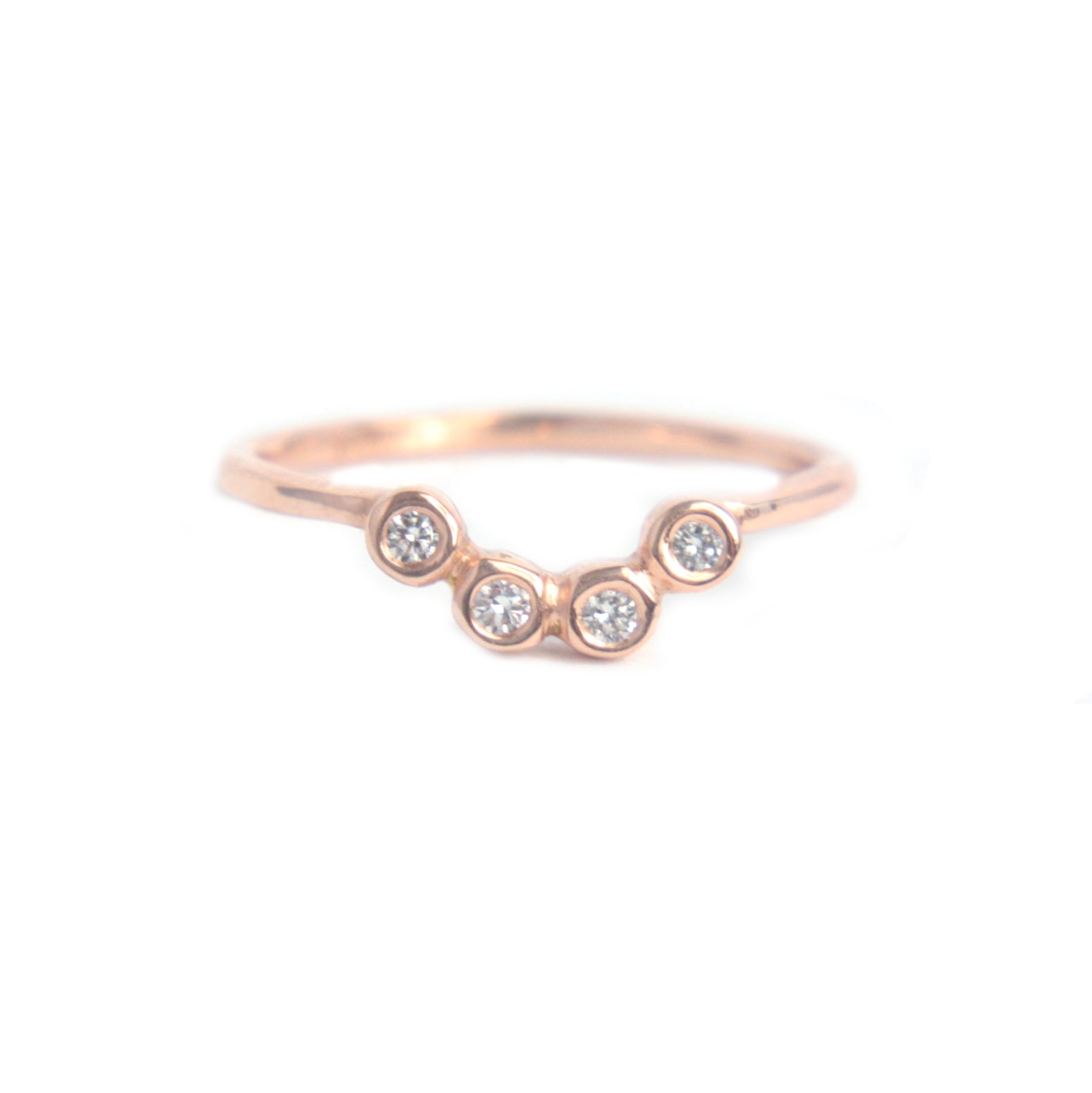 Diamond Wave Shape Ring 14k Gold Four Diamond Ring - MANARI.eu