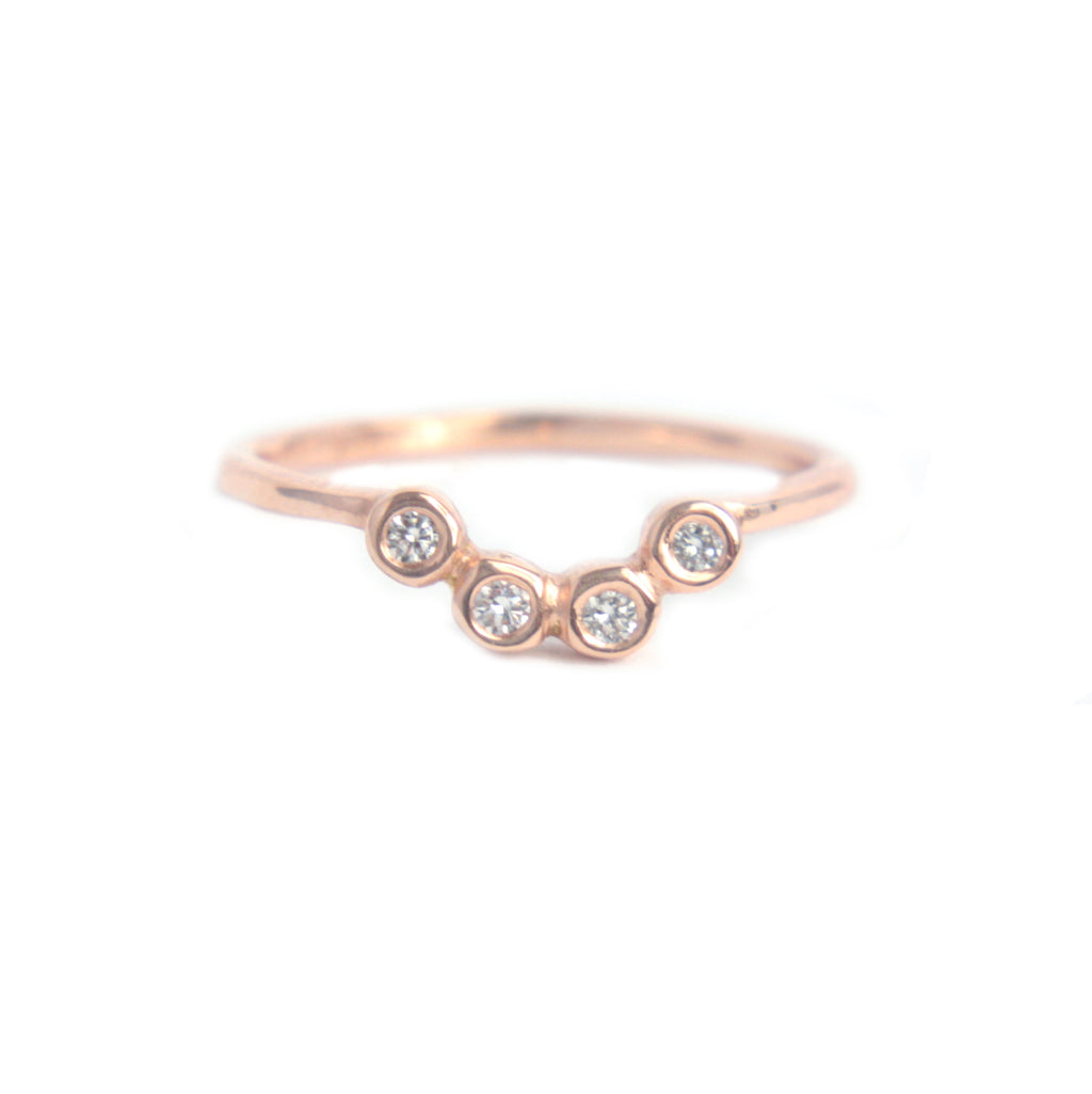 Diamond Wave Shape Ring 14k Gold Four Diamond Ring - MANARI.eu