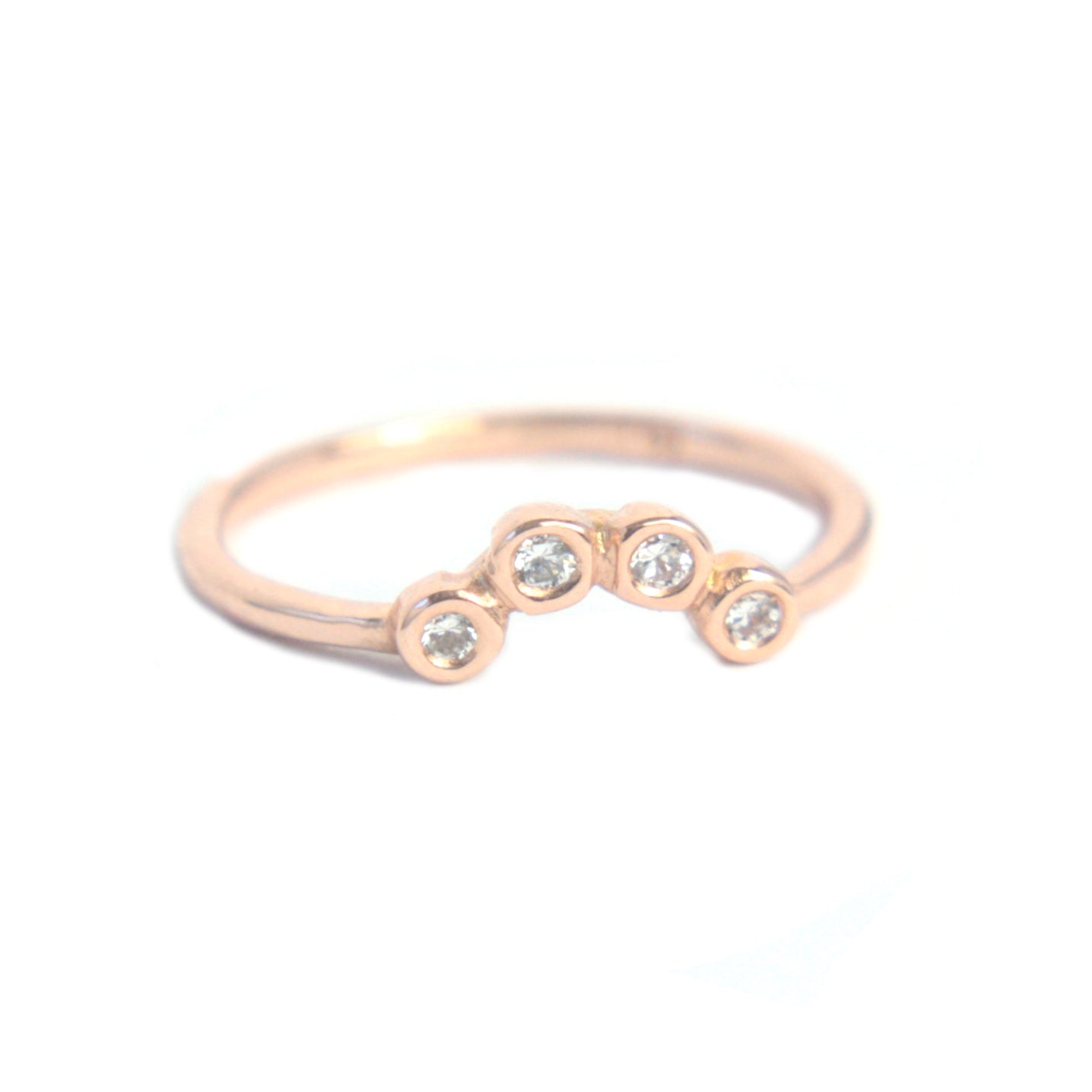 Diamond Wave Shape Ring 14k Gold Four Diamond Ring - MANARI.eu