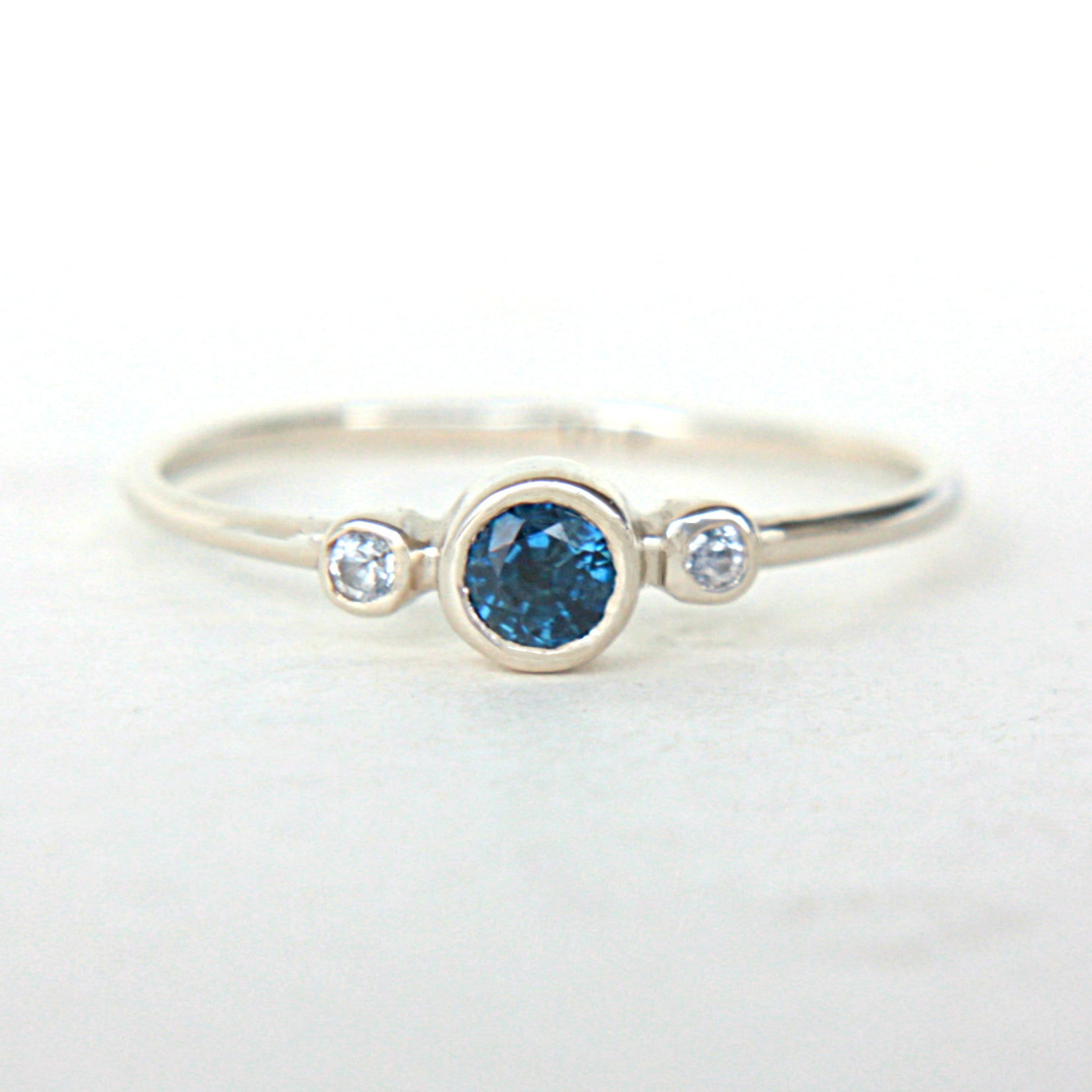 Blue Sapphire and Diamond Wedding Set 14k Gold Triple Ring Set - MANARI.eu
