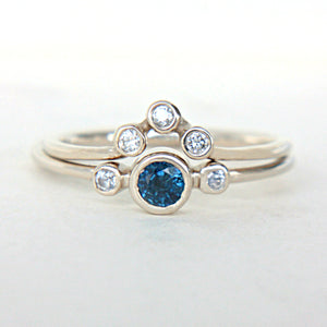 Blue Sapphire and Diamond Wedding Set 14k Gold - MANARI.eu