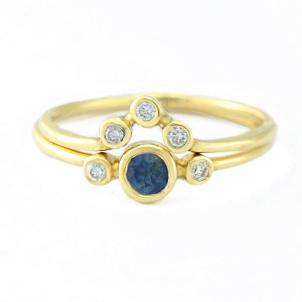 Blue Sapphire and Diamond Wedding Set 14k Gold - MANARI.eu
