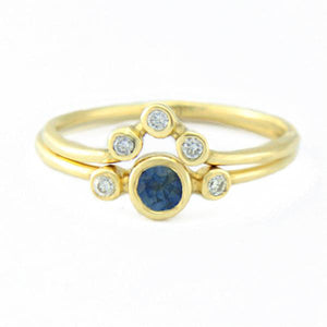 Blue Sapphire and Diamond Wedding Set 14k Gold - MANARI.eu