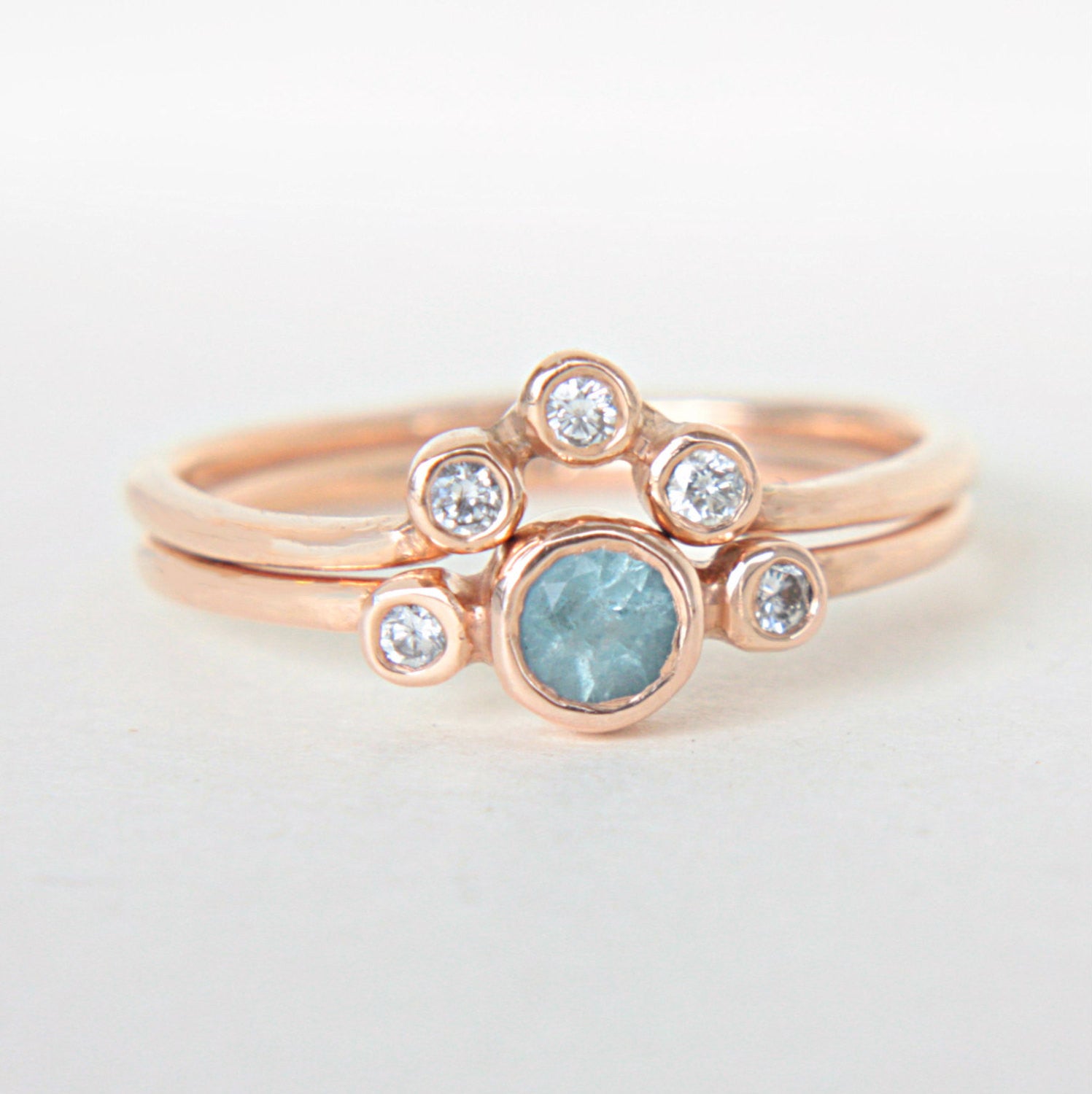 Aquamarine and Diamond Ring 14k Wedding Set Gold - MANARI.eu