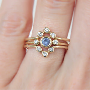 Tanzanite and Diamond Wedding Set 14k Gold Triple Ring Set - MANARI.eu