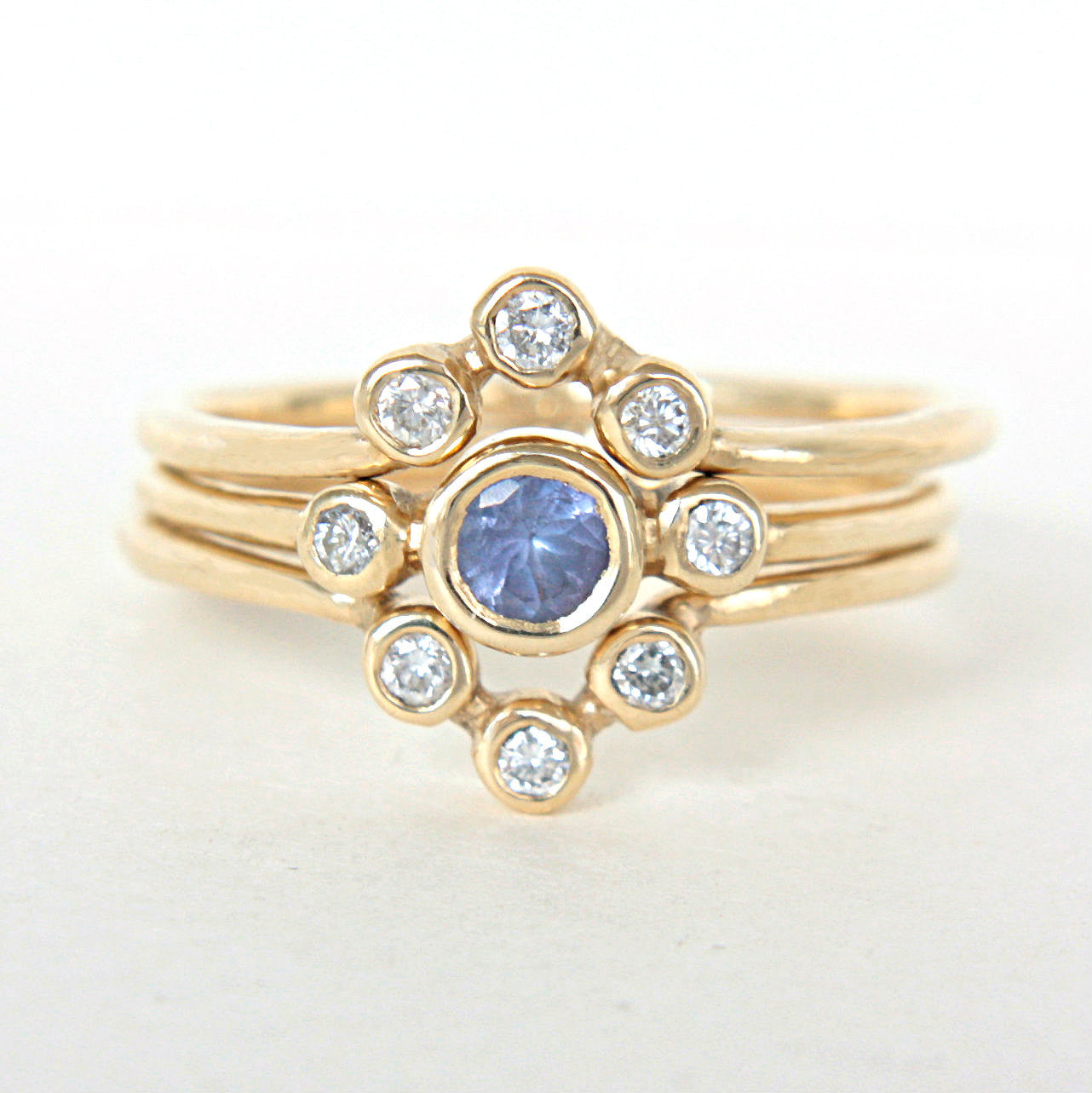 Tanzanite and Diamond Wedding Set 14k Gold Triple Ring Set - MANARI.eu