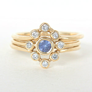Tanzanite and Diamond Wedding Set 14k Gold Triple Ring Set - MANARI.eu
