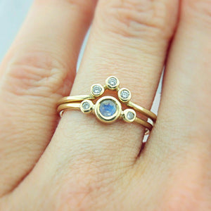 Moonstone and Diamond Wedding Set 14k Gold Triple Ring Set - MANARI.eu