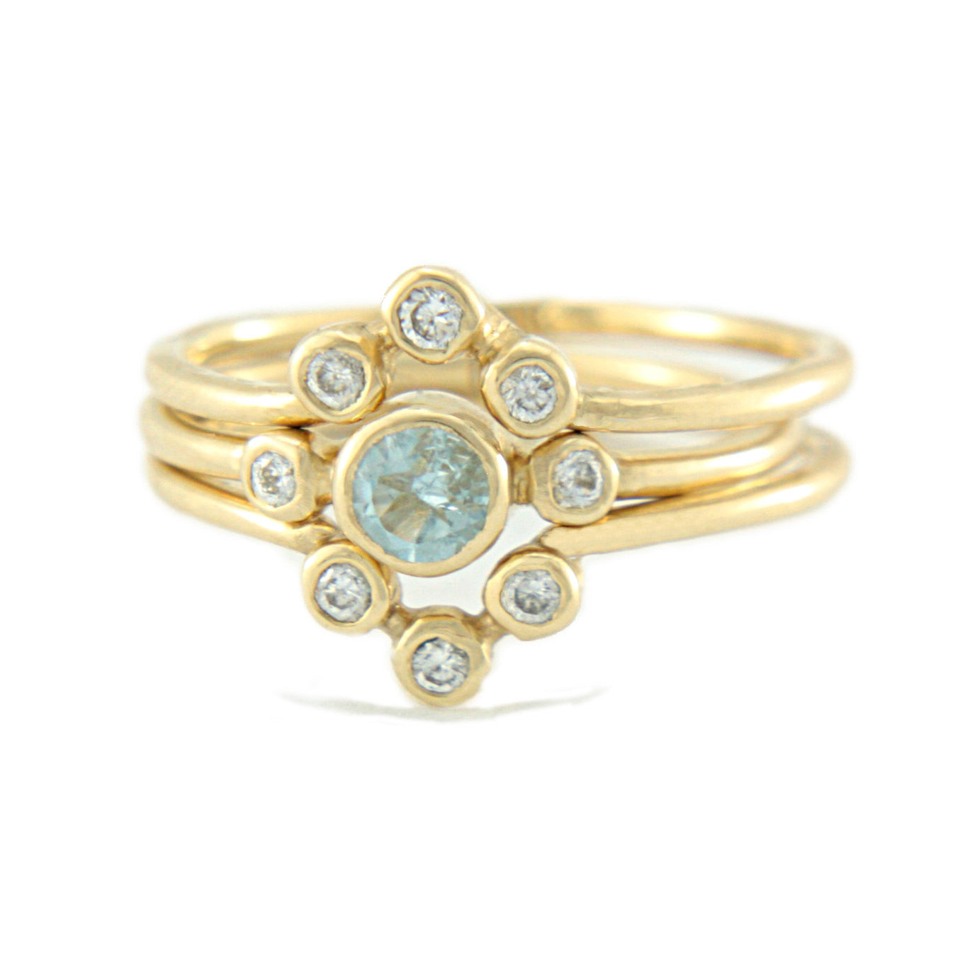 Aquamarine and Diamond Ring 14k Wedding Set Triple Ring Set - MANARI.eu
