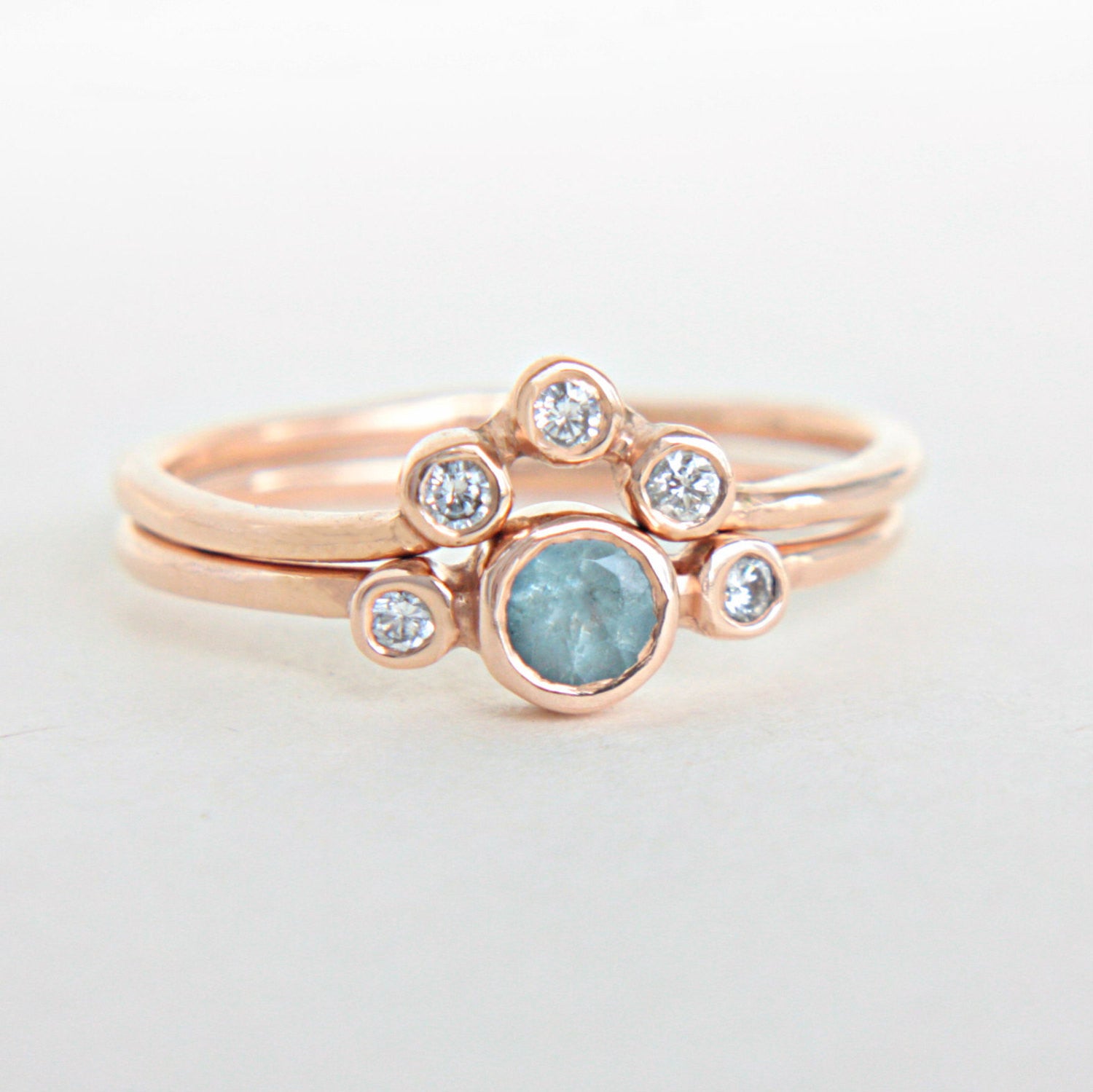 Aquamarine and Diamond Ring 14k Wedding Set Gold - MANARI.eu