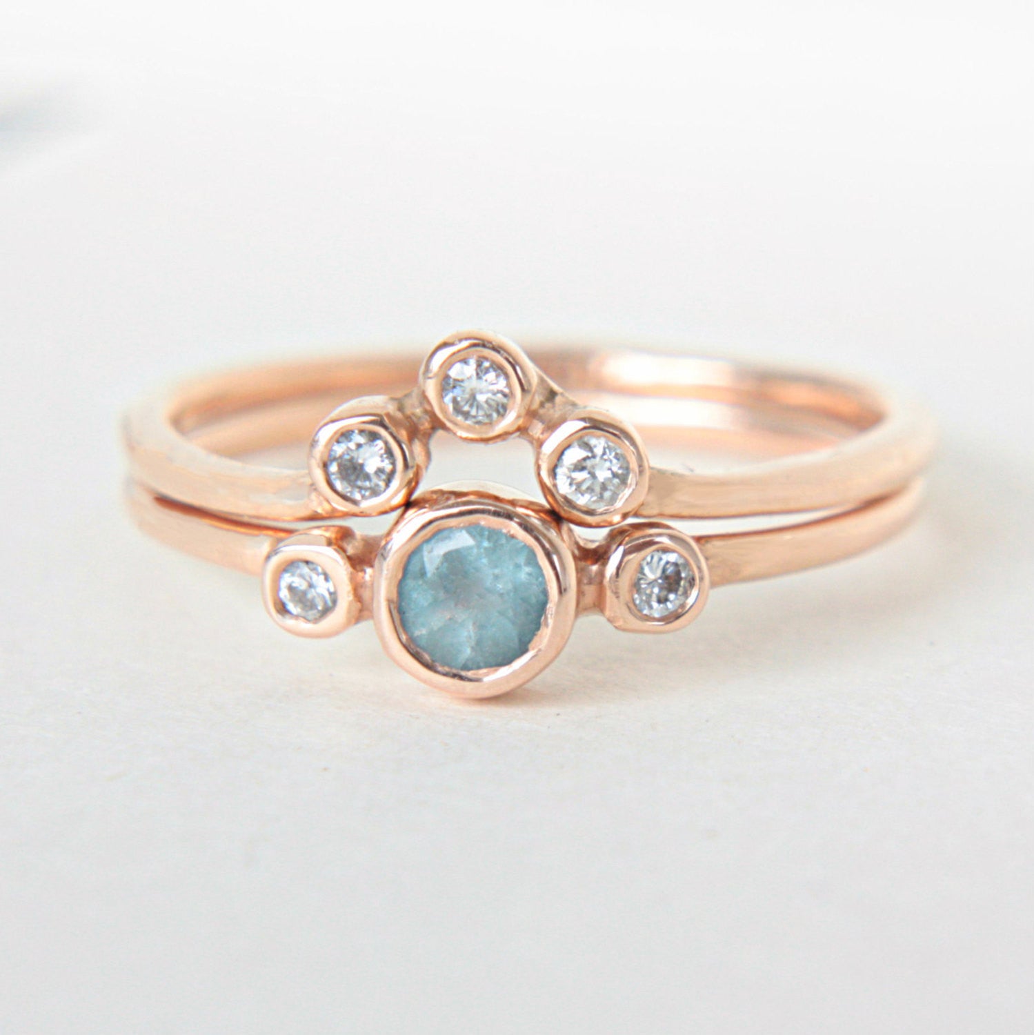 Aquamarine and Diamond Ring 14k Wedding Set Gold - MANARI.eu