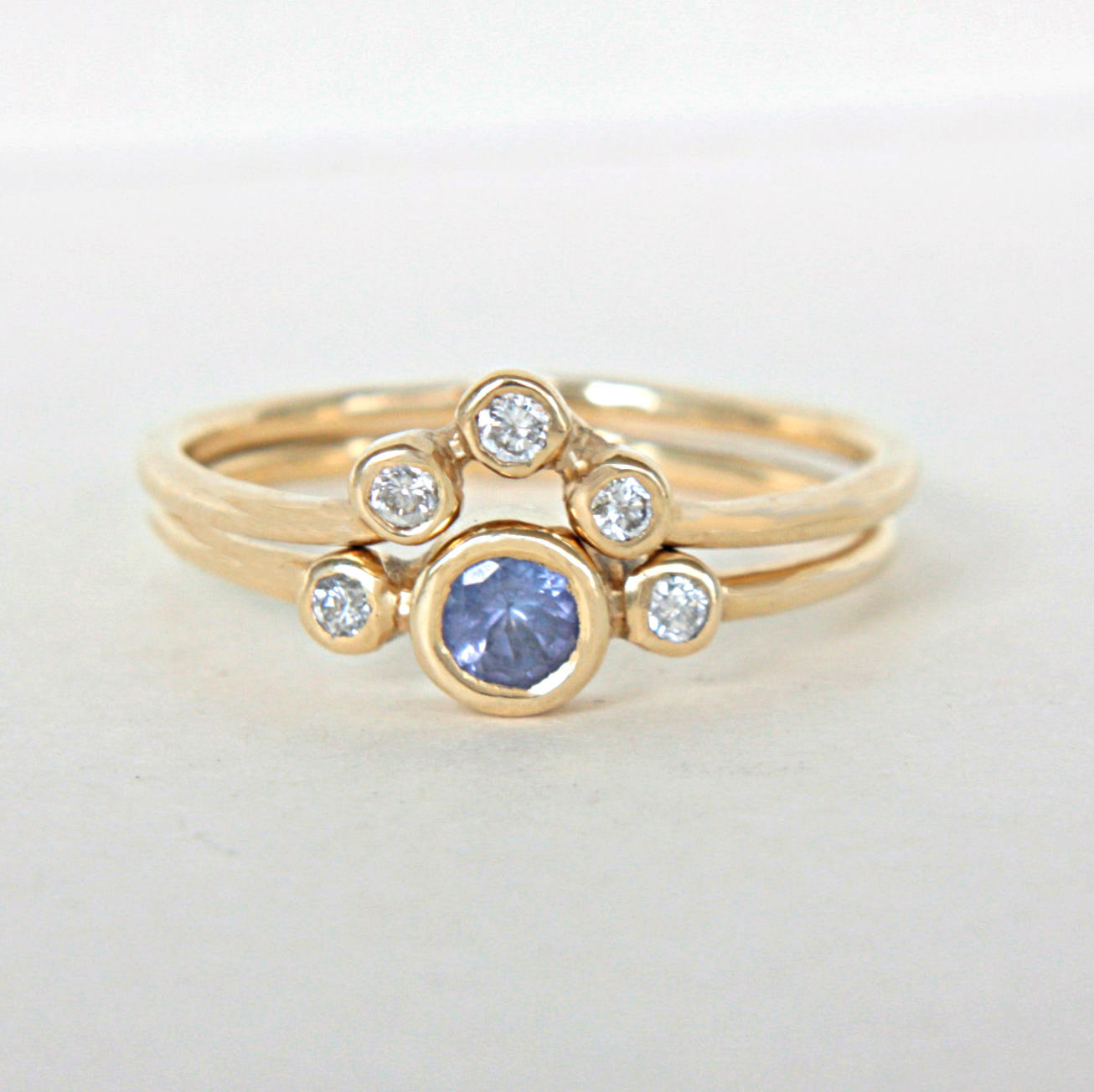 Tanzanite and Diamond Wedding Set 14k Gold Triple Ring Set - MANARI.eu