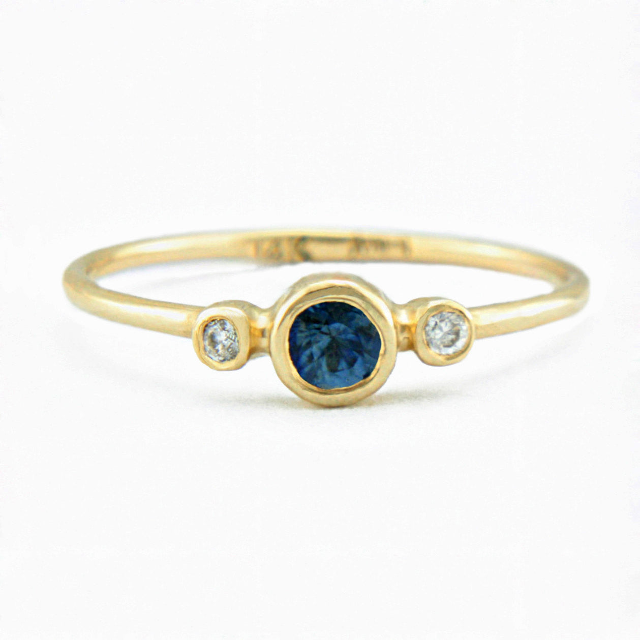 Blue Sapphire and Diamond Wedding Set 14k Gold Triple Ring Set - MANARI.eu