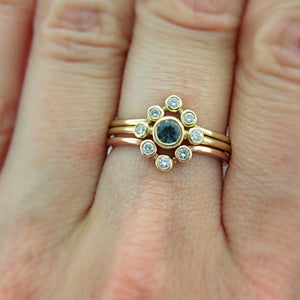 Blue Sapphire and Diamond Wedding Set 14k Gold Triple Ring Set - MANARI.eu