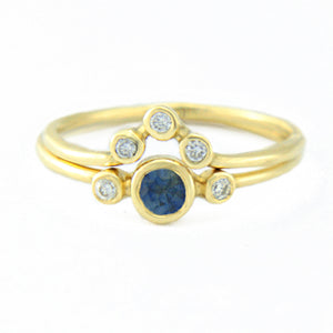 Blue Sapphire and Diamond Wedding Set 14k Gold Triple Ring Set - MANARI.eu