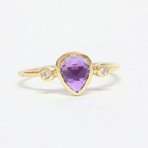 Amethyst Pear Shape and Diamond Ring 14k Gold - MANARI.eu