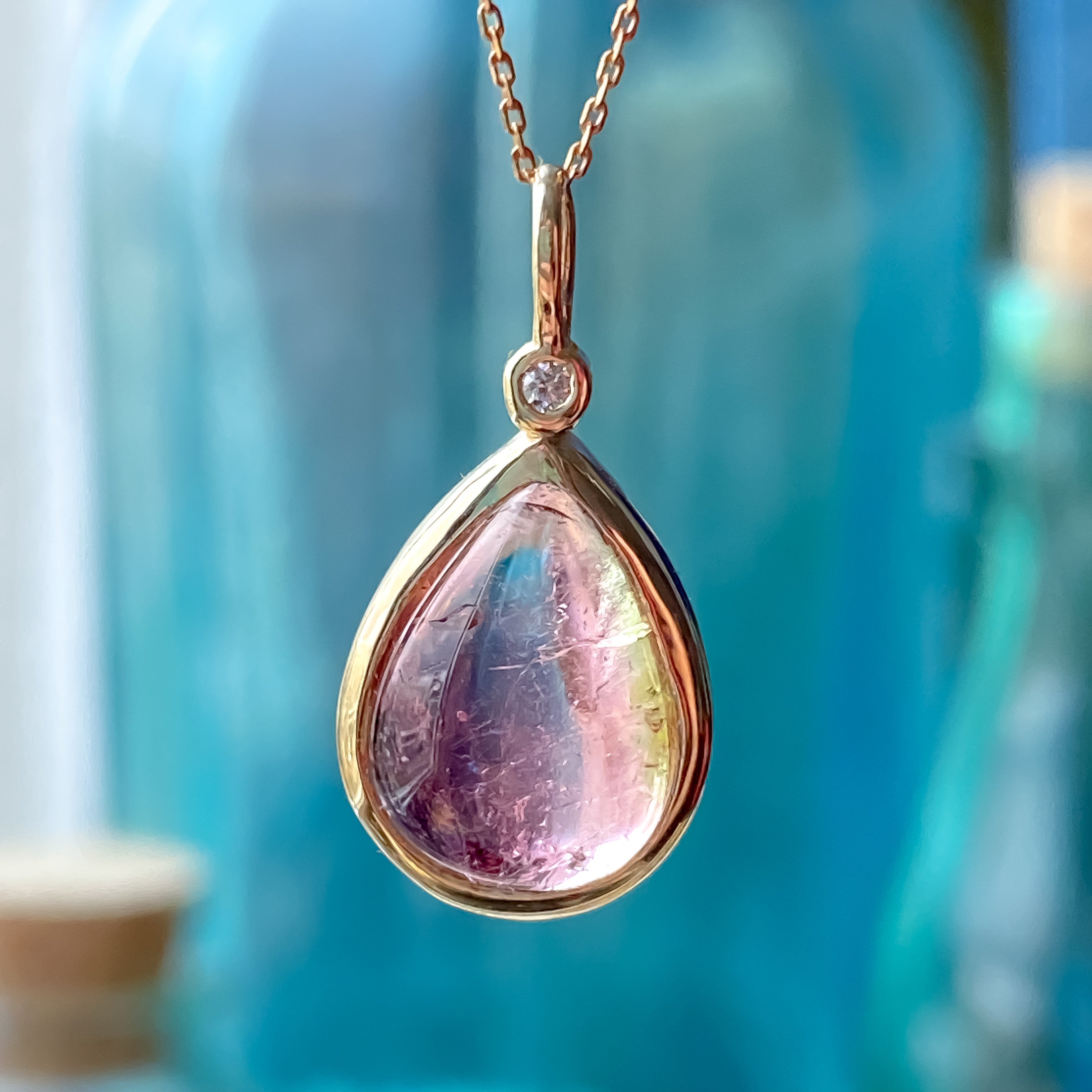 Watermelon Tourmaline & Diamond Pendant 14k Yellow Gold Pendant Only - MANARI.eu
