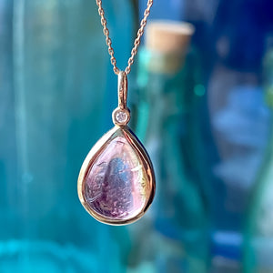 Watermelon Tourmaline & Diamond Pendant 14k Yellow Gold Pendant Only - MANARI.eu