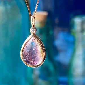 Watermelon Tourmaline & Diamond Pendant 14k Yellow Gold Pendant Only - MANARI.eu