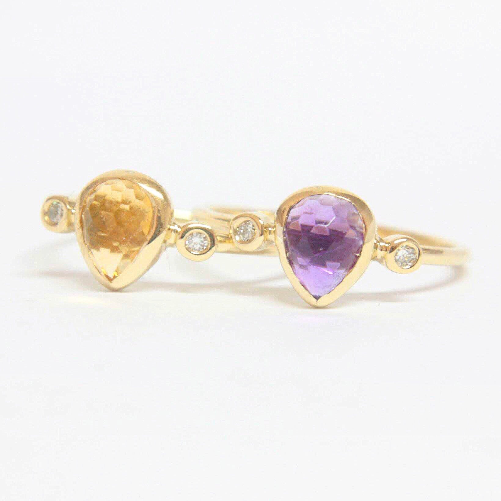 Amethyst Pear Shape and Diamond Ring 14k Gold - MANARI.eu