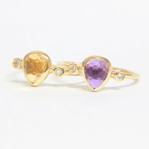 Amethyst Pear Shape and Diamond Ring 14k Gold - MANARI.eu