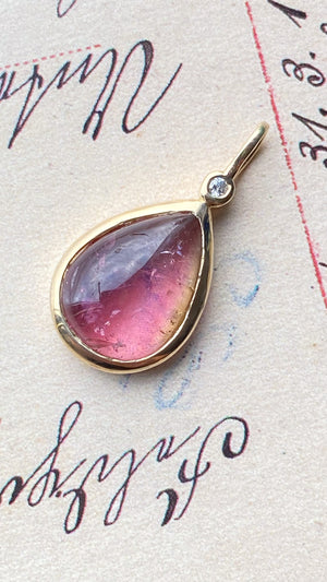 Watermelon Tourmaline & Diamond Pendant 14k Yellow Gold Pendant Only - MANARI.eu