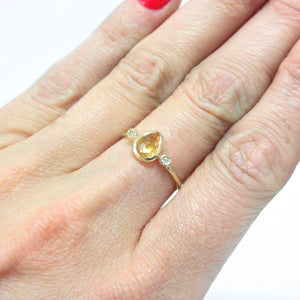 Pear Citrine and Diamond Ring 14k Gold - MANARI.eu