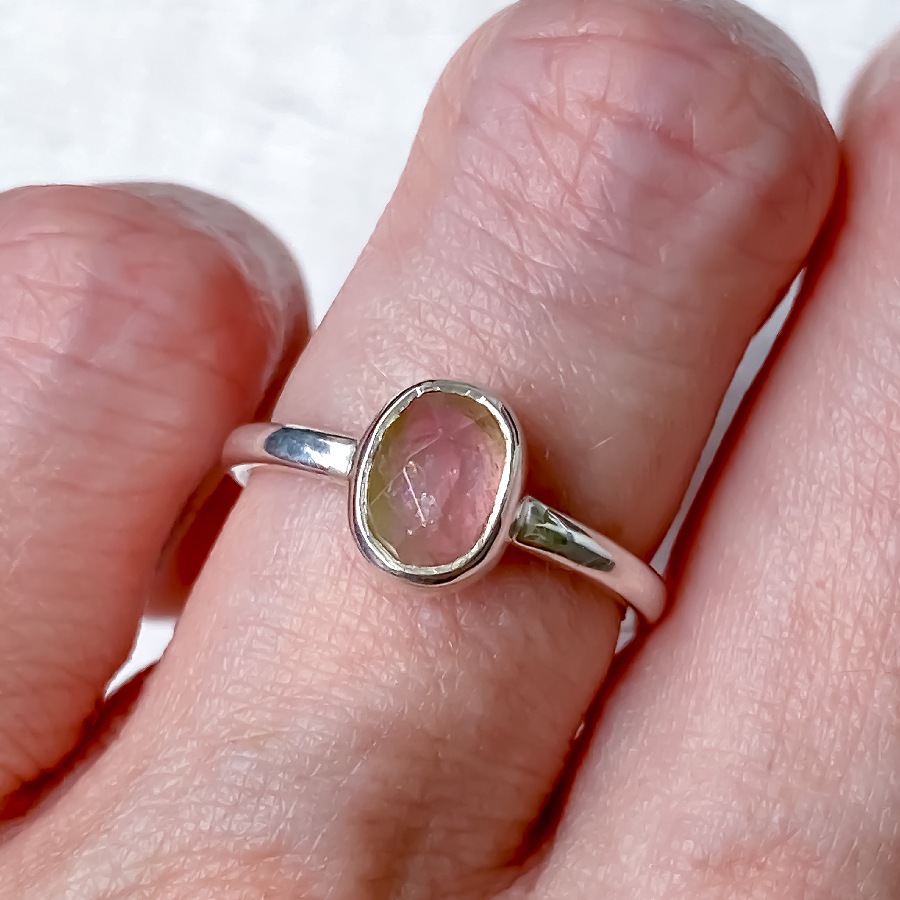 Watermelon Tourmaline Sterling Silver Ring Size 5-6US - MANARI.eu