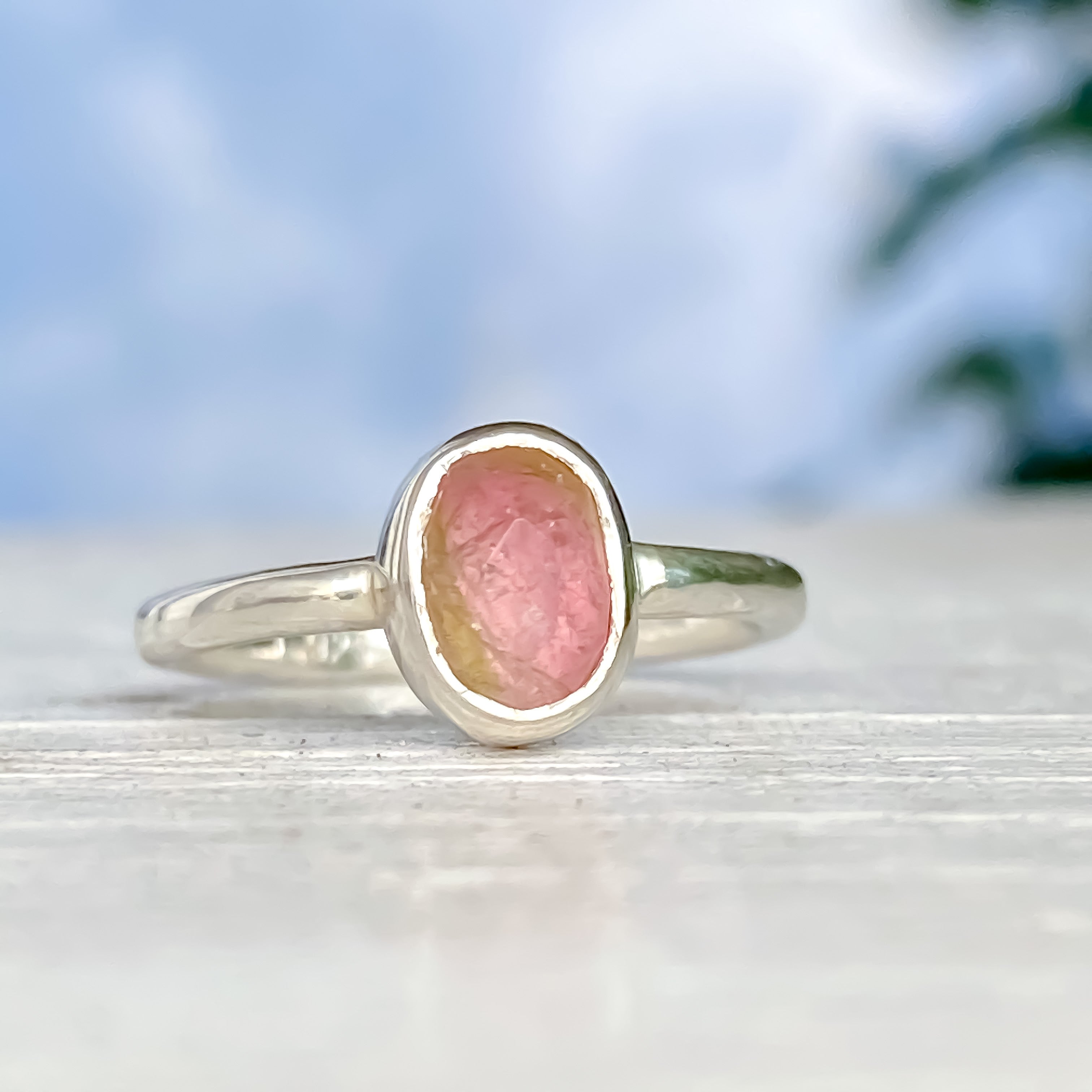 Watermelon Tourmaline Sterling Silver Ring Size 5-6US - MANARI.eu