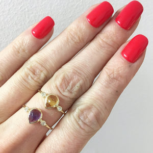 Amethyst Pear Shape and Diamond Ring 14k Gold - MANARI.eu