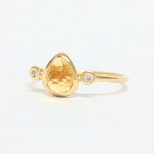 Pear Citrine and Diamond Ring 14k Gold - MANARI.eu