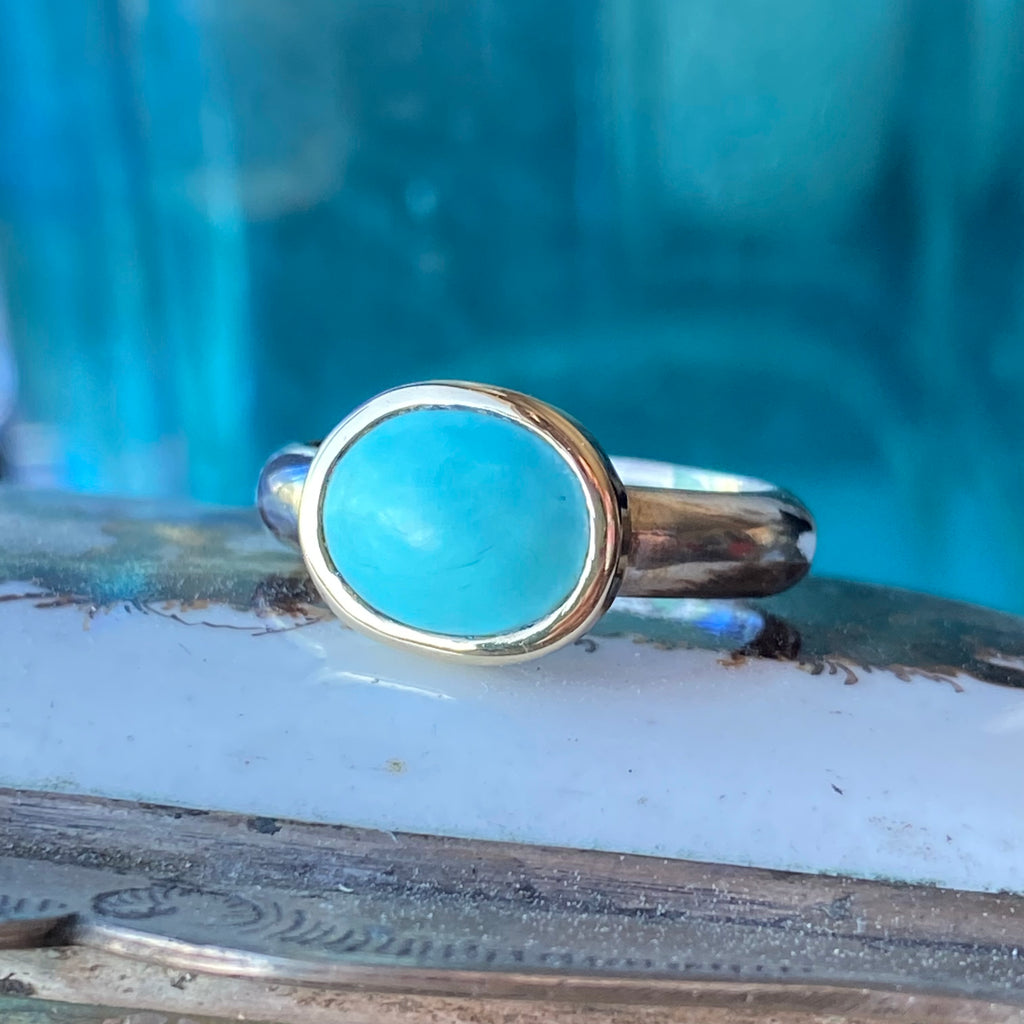 Sleeping Beauty Turquoise 14k Gold & Sterling Silver Ring Size 6.75-7.75US - MANARI.eu