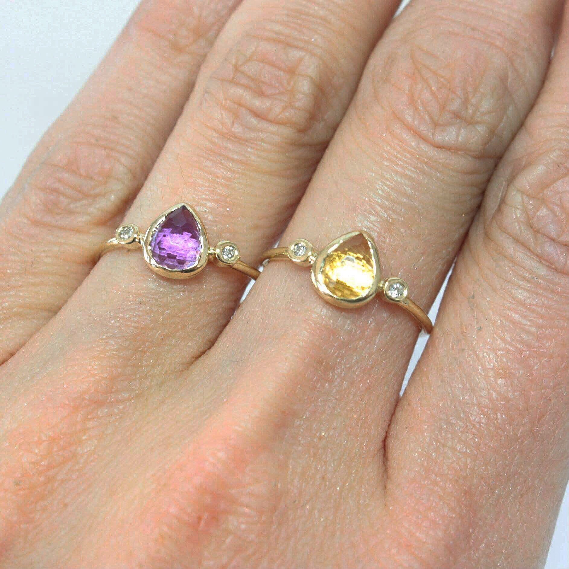 Amethyst Pear Shape and Diamond Ring 14k Gold - MANARI.eu
