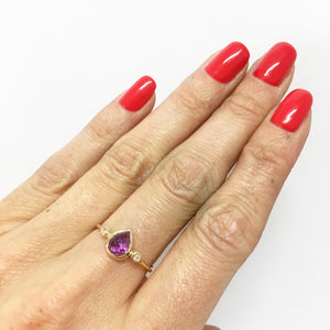 Amethyst Pear Shape and Diamond Ring 14k Gold - MANARI.eu