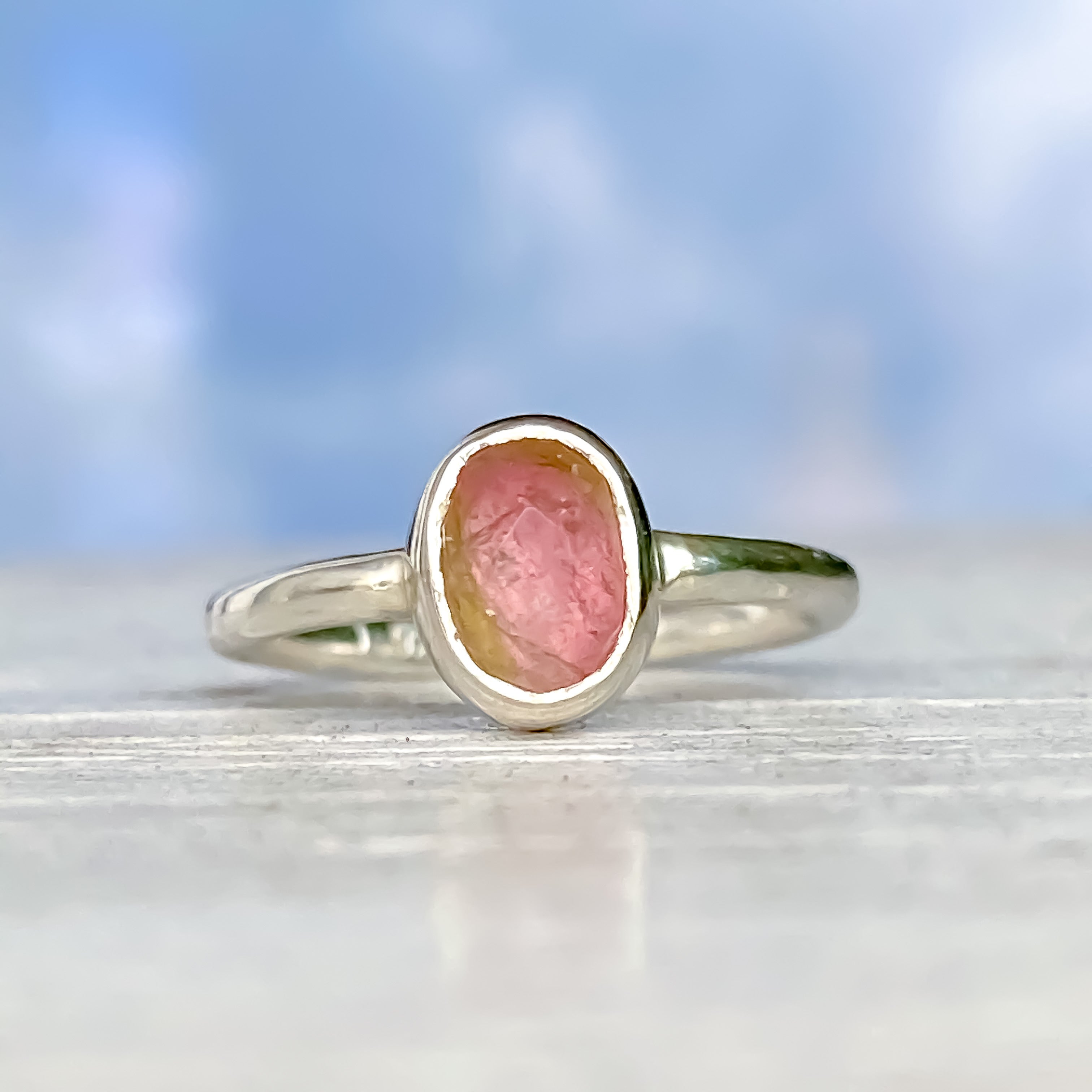 Watermelon Tourmaline Sterling Silver Ring Size 5-6US - MANARI.eu