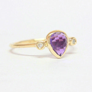 Amethyst Pear Shape and Diamond Ring 14k Gold - MANARI.eu