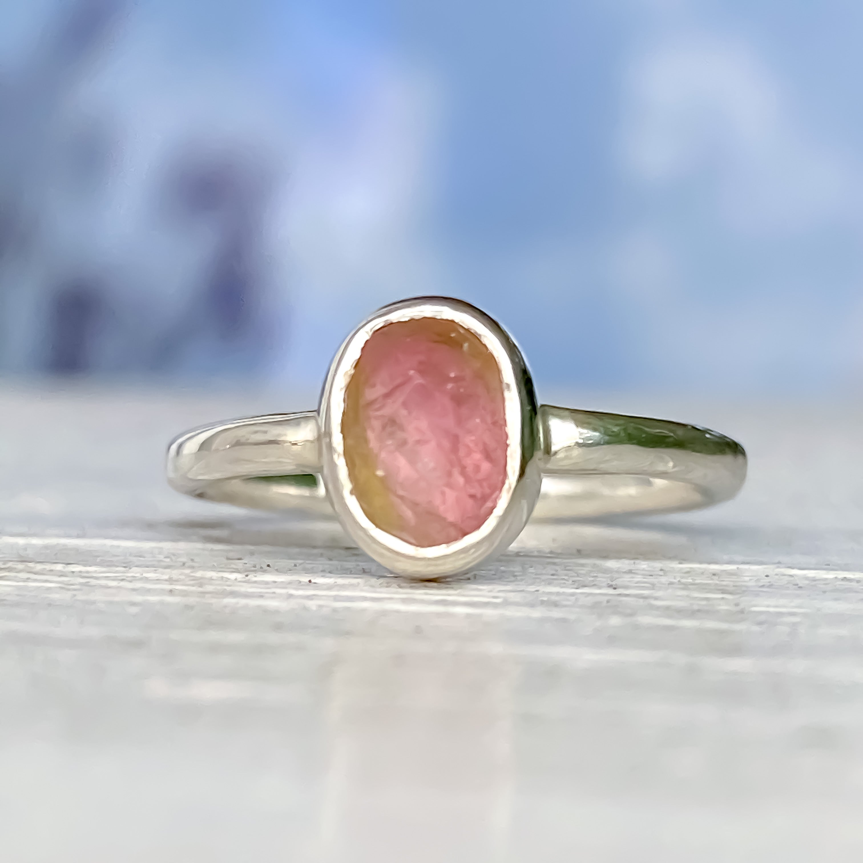 Watermelon Tourmaline Sterling Silver Ring Size 5-6US - MANARI.eu