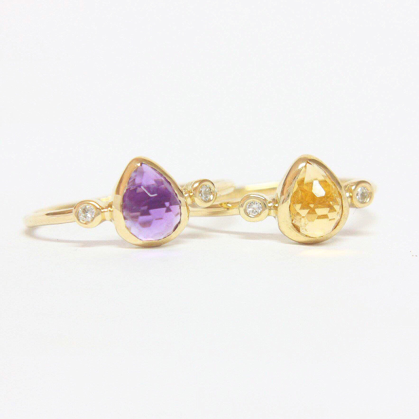 Amethyst Pear Shape and Diamond Ring 14k Gold - MANARI.eu