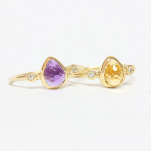 Amethyst Pear Shape and Diamond Ring 14k Gold - MANARI.eu