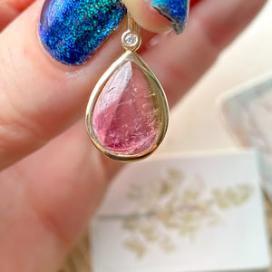 Watermelon Tourmaline & Diamond Pendant 14k Yellow Gold Pendant Only - MANARI.eu
